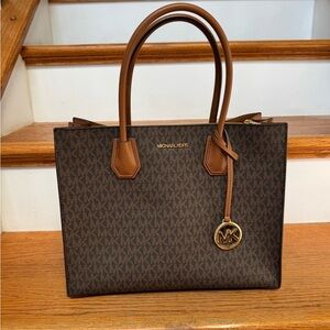 Michael Kors Brown and Tan MK Logo Satchel